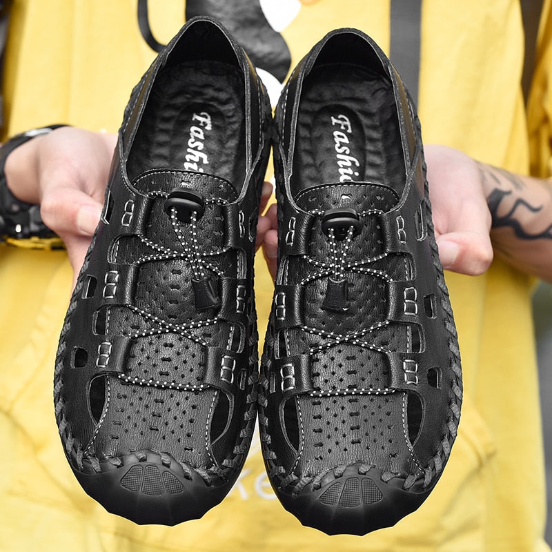 2021 New Summer Men's Leather Sandals Brand Fashion Casual Handmade Roman Sandals Outdoor Sport Hiking Beach Sandals Big Size 48