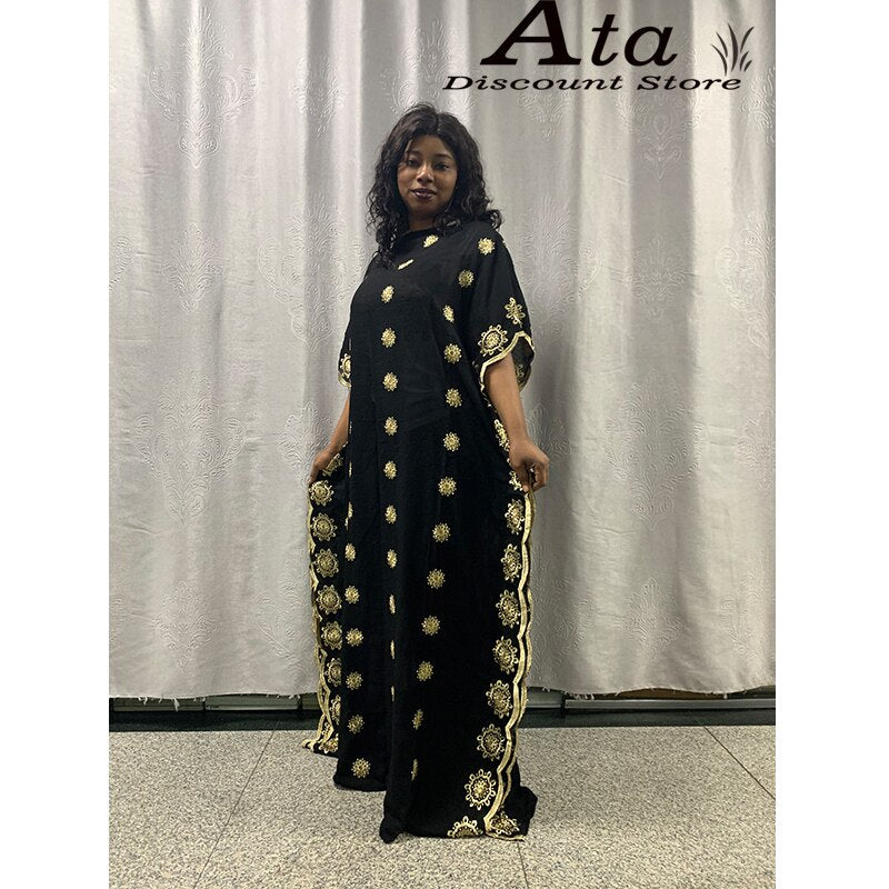 Boubou Africain Femme Kaftan Maxi Dress Abaya Dubai Dashiki Embroidery Black Long Robe Islamic Africa Clothing Plus Size Cotton