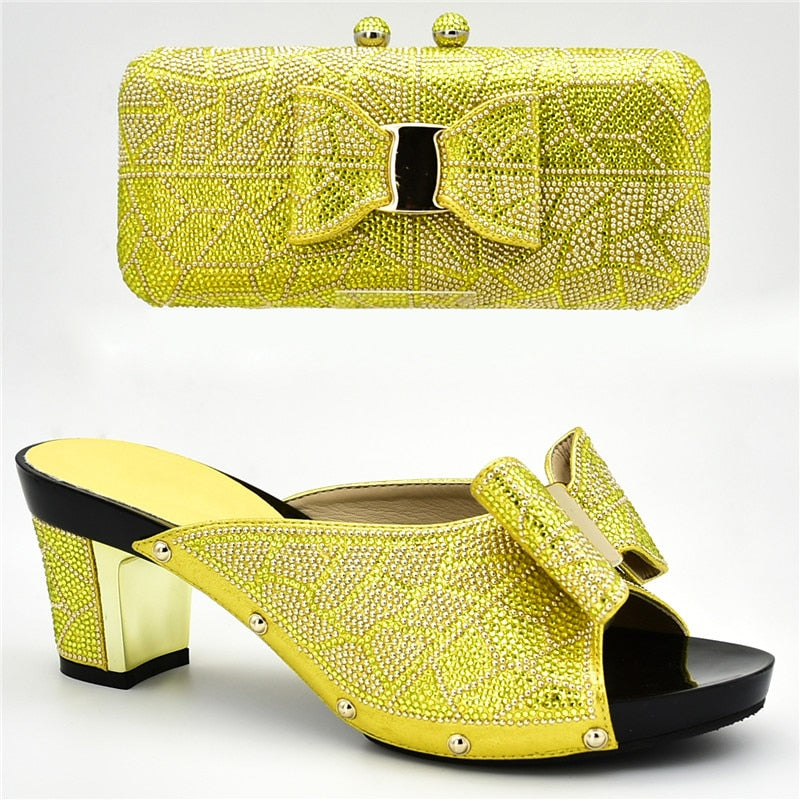 New Arrival Italian Shoes with Matching Bags for Wedding Italy Nigerian Women Wedding Shoe and Bag Set Decorated with Rhinestone