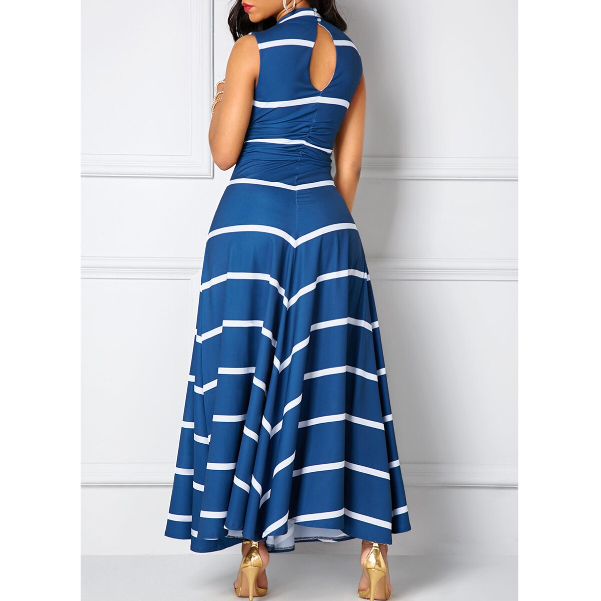 Summer Autumn Dress Women 2019 Elegant Sexy Deep V Neck Striped Ball Gown Maxi Dresses Casual Plus Size Slim Long Party Dress