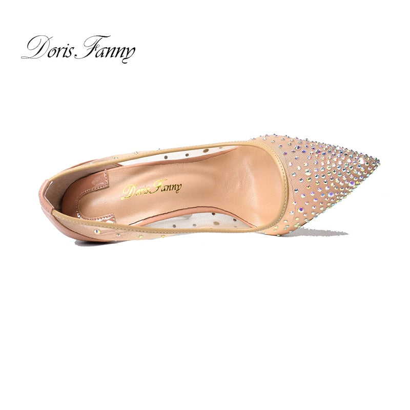 Doris Fanny good quality Crystals Nude Wedding shoes sexy party stiletto high heels large size pumps women shoes