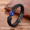 Trendy Genuine Leather Bracelets Men Stainless Steel Clasp Charm Bracelet For Male 6 Style Natural Tiger Eye Lava Stone Jewelry