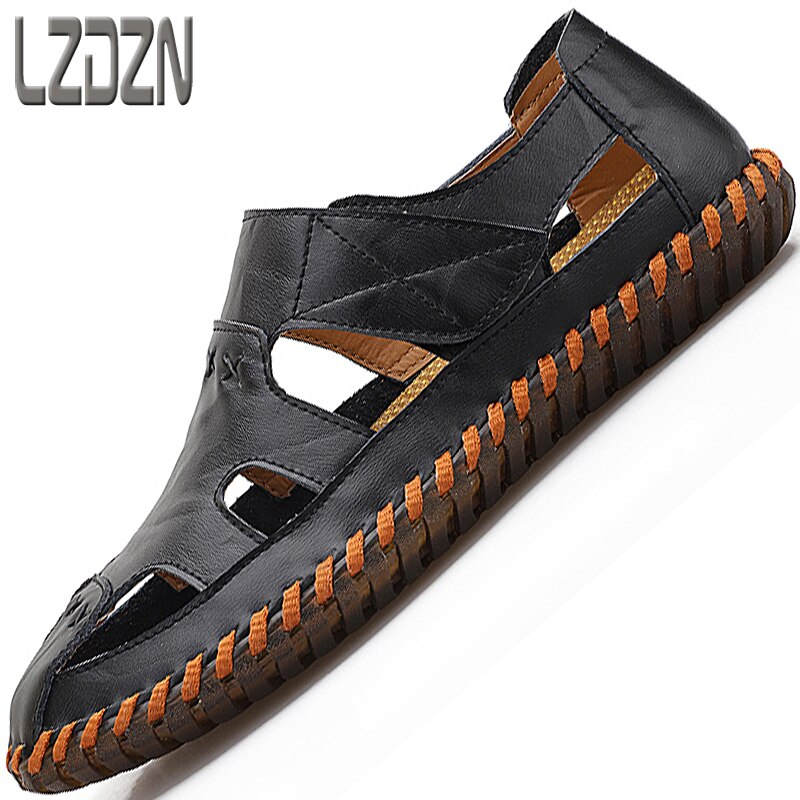 Sandals Shoes For Men's Big Foot Slippers Summer Breathable Genuine Leather deadlift Casual Driving Beach Dad Outdoor soft soled