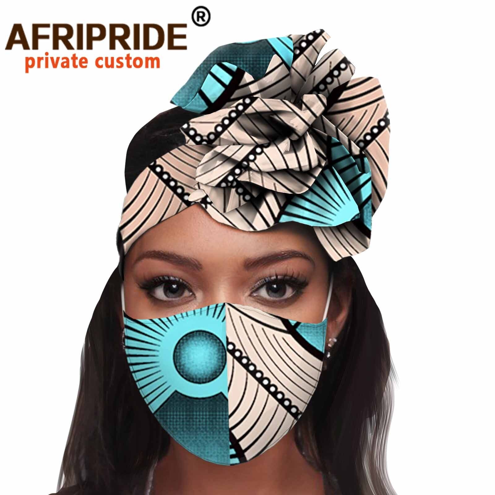 African 2 Piece for Women Headband Headwear Floral Turban Head Scarf Ladies Head Wrap Hair Accessories Match Print Mask A20H015