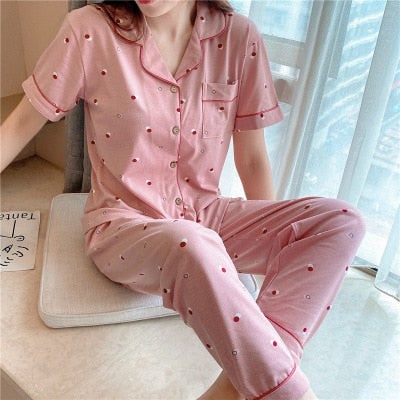 Pyjamas women short sleeve long pant summer sleepwear pajamas set cute cartoon cotton pijamas suit new home clothes 15 styles