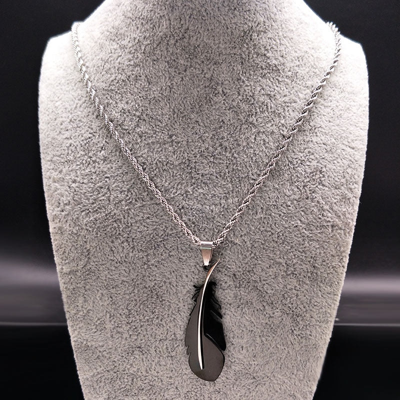 2021 Fashion Feather Stainless Steel Long Necklace for Men Gold Color Necklace Jewelry Gift acero inoxidable N1039S02