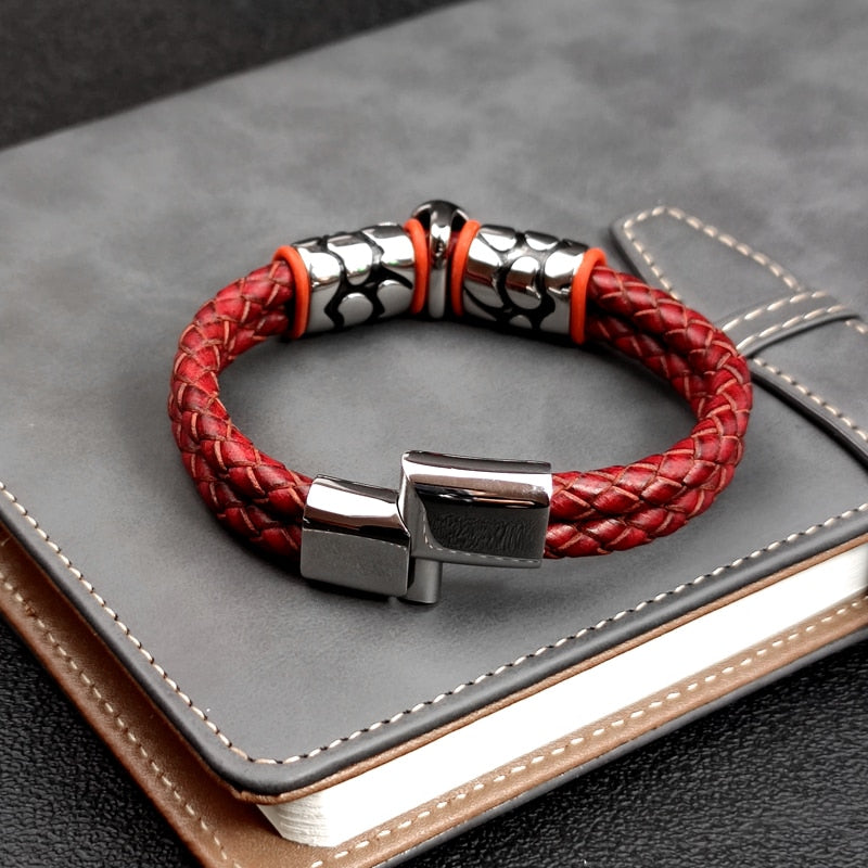 Pop Bohemian Style 316 Stainless Steel Men's Bracelet Ghost Head Accessories Woven Wine Leather Woman Bracelet 7 Day Delivery