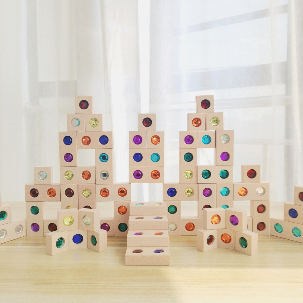 Wooden Toy Gems Blocks Rainbow Stacking Jenga Blocks Toys Natural Wood Blocks Kids Blocks Educational Houten Speelgoed