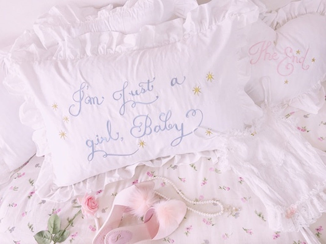 48x74cm Pink Twin Heart Rabbit Pillow Case Cover Cotton Hairball Ruffle Pillowcase Girl Cute Bedding Toy Home Decor