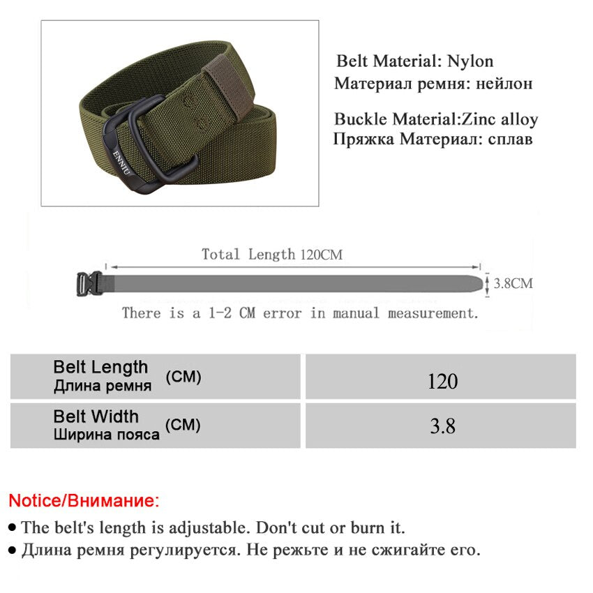 Military Equipment Belt Men Elastic Nylon Tactical Belts For Jeans Pants Solid Strap Canvas Double Ring Metal Buckle Waist Belt