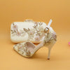 2020 New White Lace Flower wedding shoes with matching bags High heels Pointed Toe Ankle Strap Ladies Party shoe and bag set