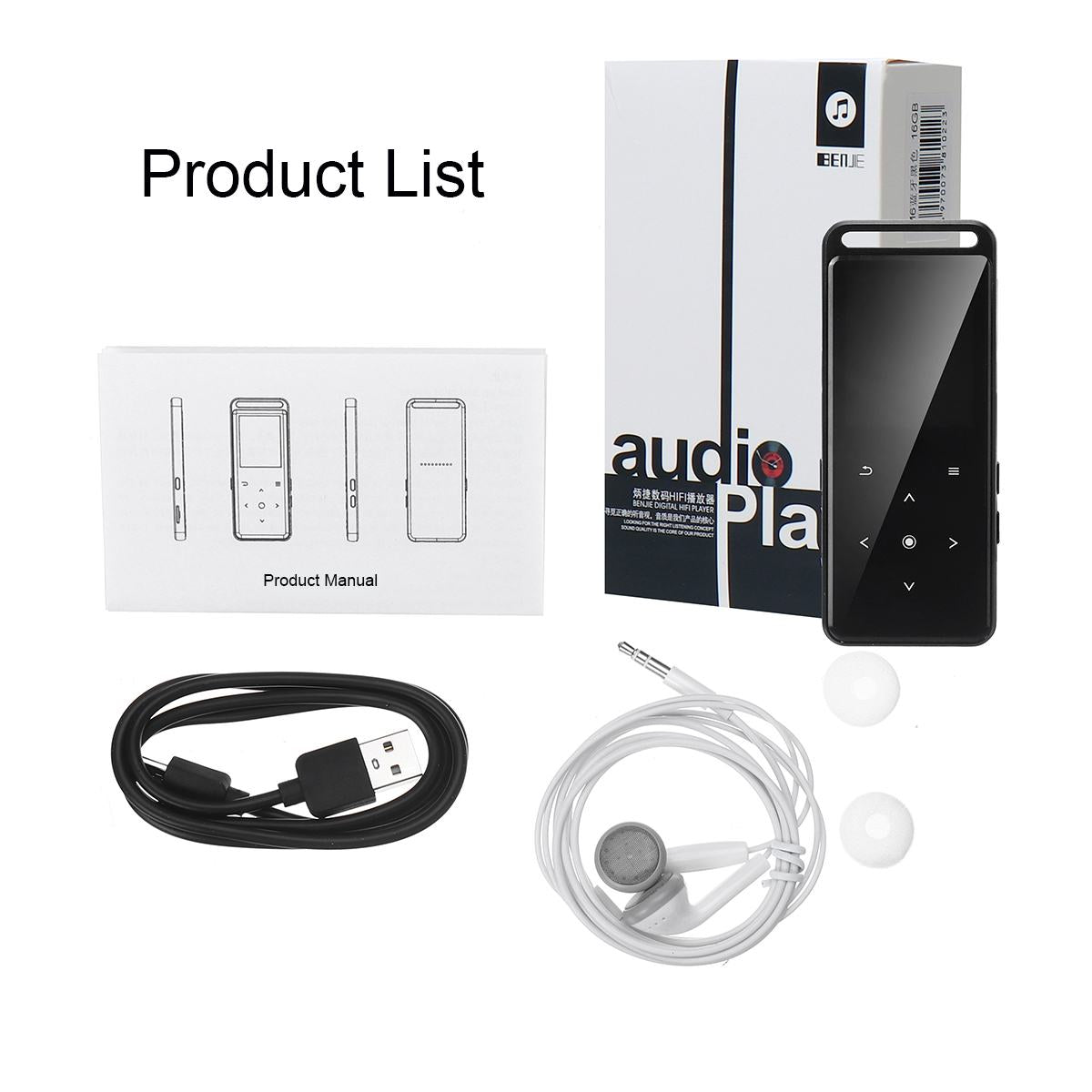 16GB bluetooth MP3 Player Earphones HiFi fm Radio mini USB mp3 Sports MP 4 HiFi Portable Music Players Voice Recording Recorder