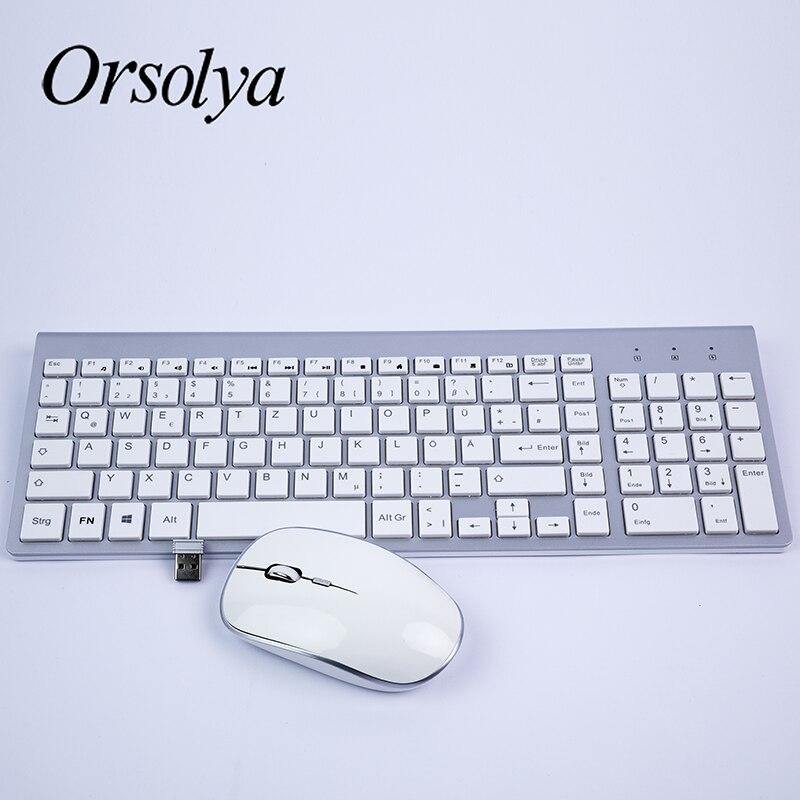 2.4G Wireless Keyboard and Mouse Combo Orsolya Compact full-size keyboard and 2400dpi optical mouse Low noise,English,Spanish,German,Japanese,French,silver&white - Surprise store