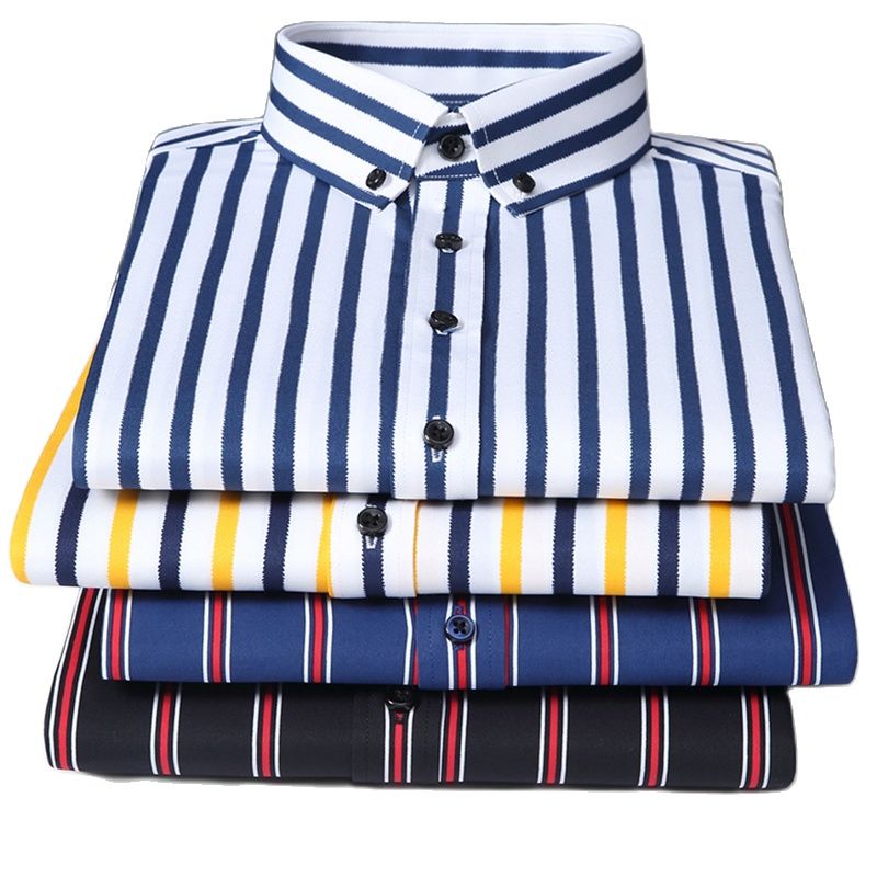 Vertical Striped Shirt Elastic Stretch Long Sleeved Business Men Dress Shirts Formal Casual Standard Fit Fashion Man's Clothing
