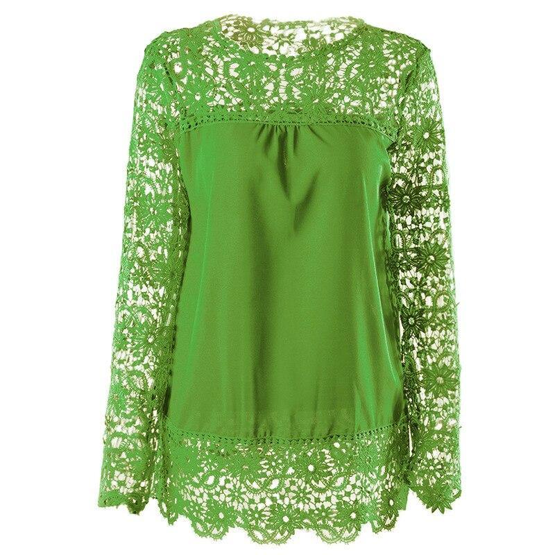 Spring and summer chiffon shirt women's casual long-sleeved hollow flower lace shirt shirt women - Surprise store
