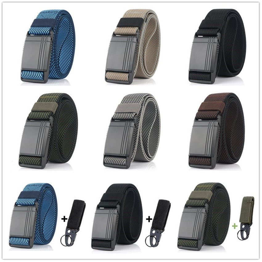 New Elastic Belt For Men Slide Metal Magnetic Buckle Adjustable Male Trousers Belts Military Combat Tactical Belts High Quality