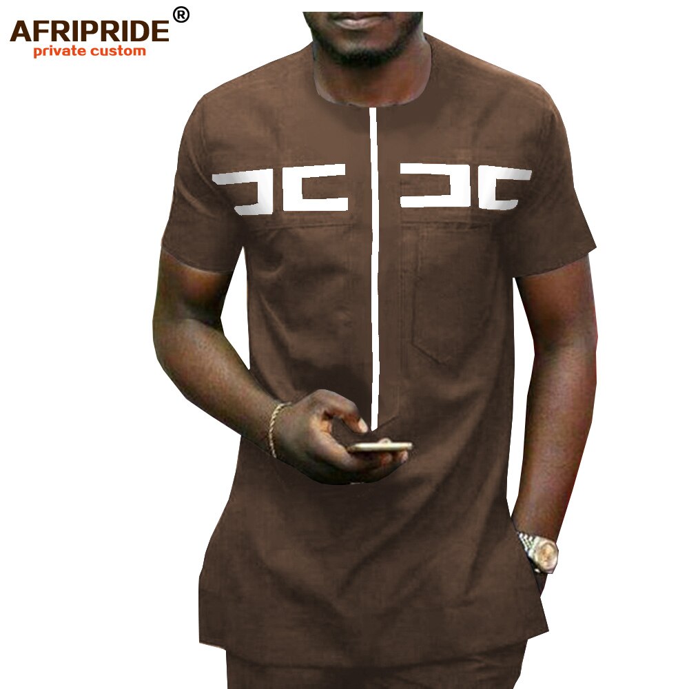 African Men Clothing Ankara Pants Set Dashiki Shirt 2 Piece Outfit Crop Top Attire Short Sleeve Casual AFRIPRIDE A1916030