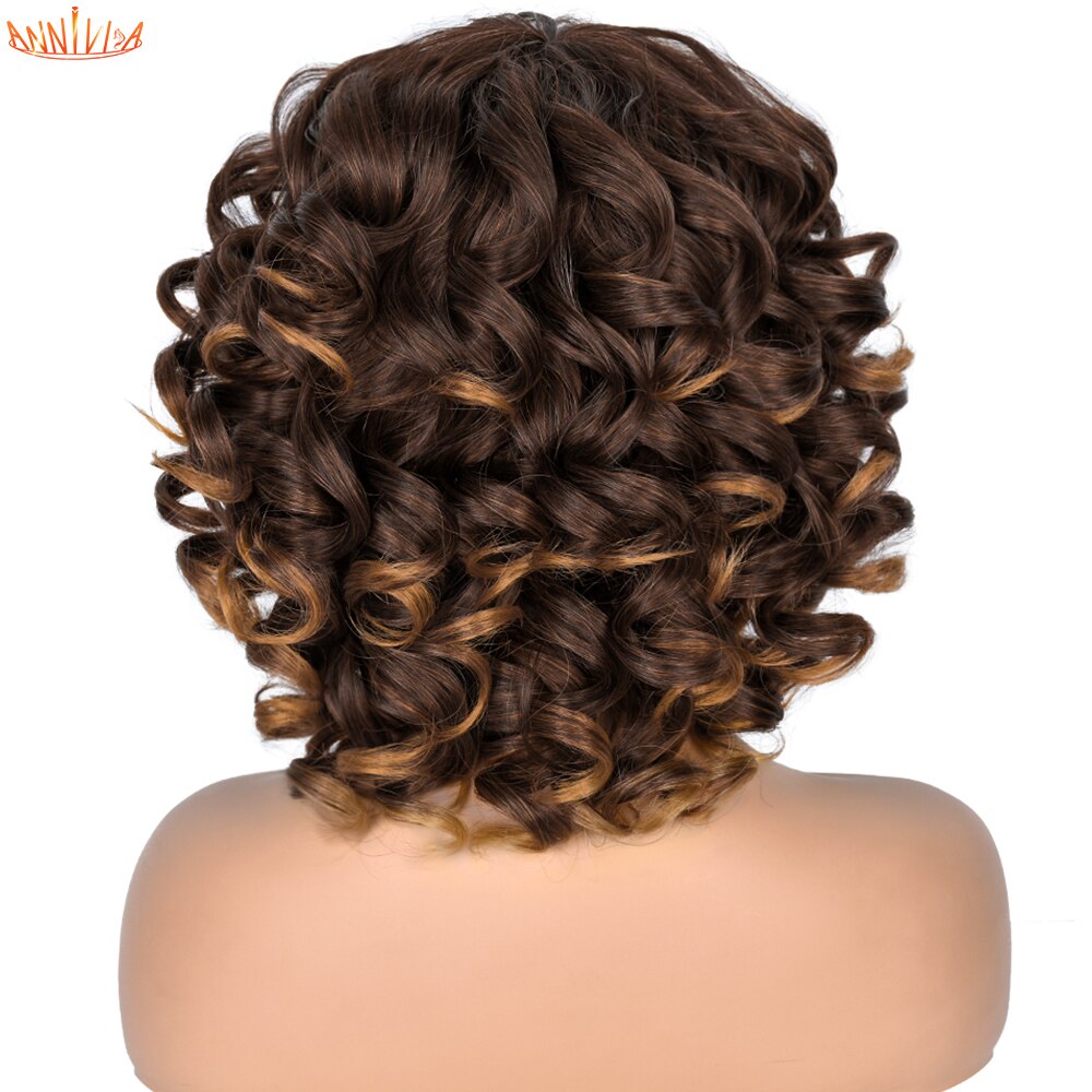 Short Hair Afro Kinky Curly Wigs With Bangs For Black Women Synthetic African Ombre Glueless Cosplay Wigs High Temperature