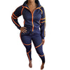 3XL Plus Size Tracksuit 2 Piece Women's Sets Zipper Stand Collar Tops And Jogging Pant Suit Autumn New Dark Blue Sportswear Set