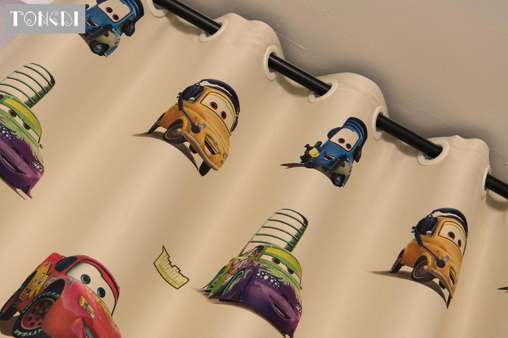 TONGDI Children Blackout Curtains Kawaii Lovely Cartoon Car Printing Decoration For French Window Home Parlou Bedroom LivingRoom