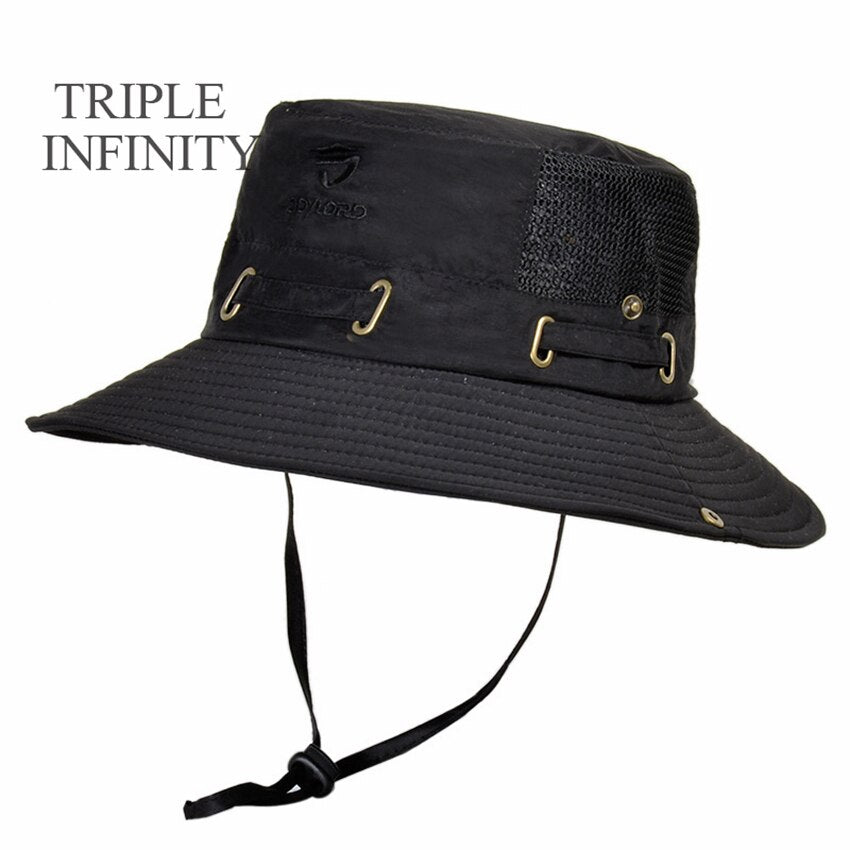 New Summer Mesh Breathable Bucket Hats Men's Outdoor Fishing Mountaineering Sun Hat Casual Foldable Adjustable Male Panama Hat