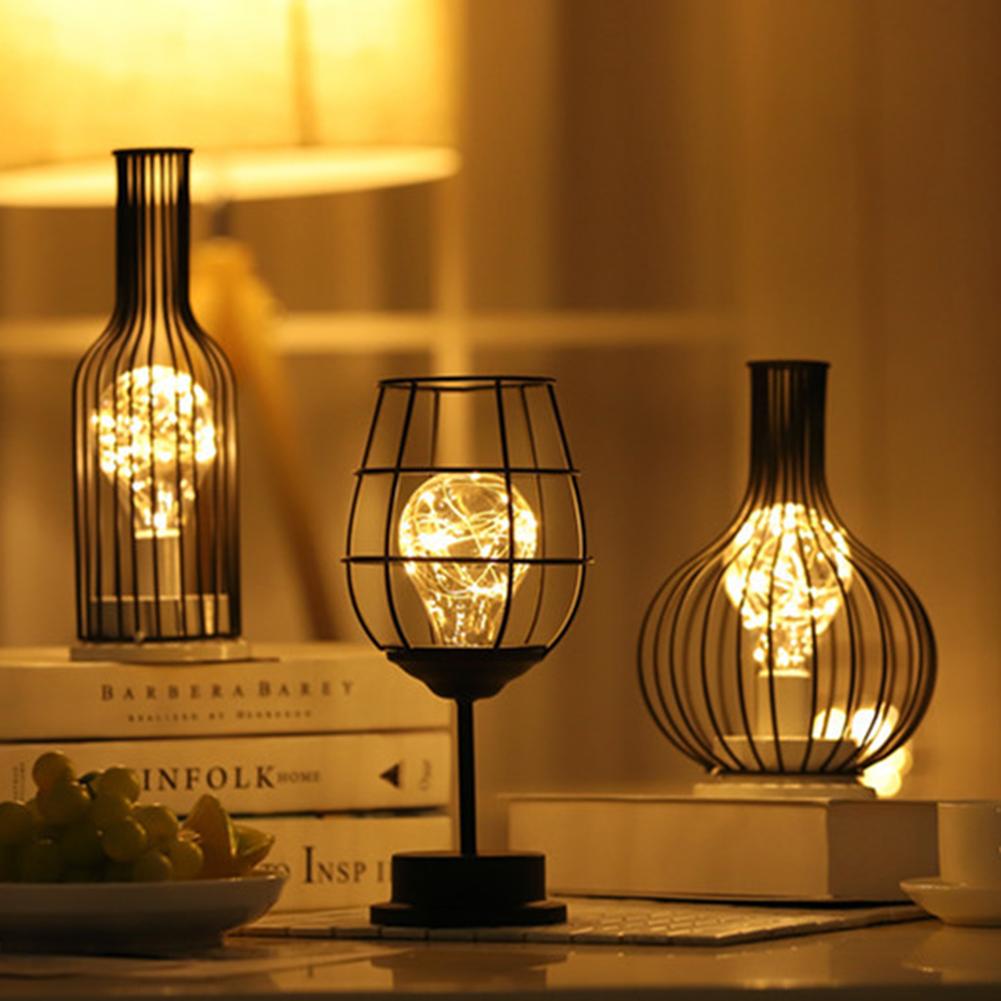 Retro Classic Lron Art Night Light LED Table Lamp Reading Lamp Bedroom Bedside Lamp Living Room Home Christmas Decoration