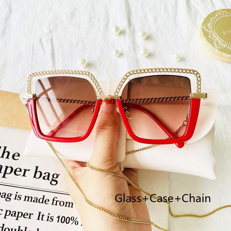 Luxury Square Sunglasses Women Men Alloy Chain Frame Sun Glasses Brand Design Female Shades Ladies Fashion Trending Eyeglasses