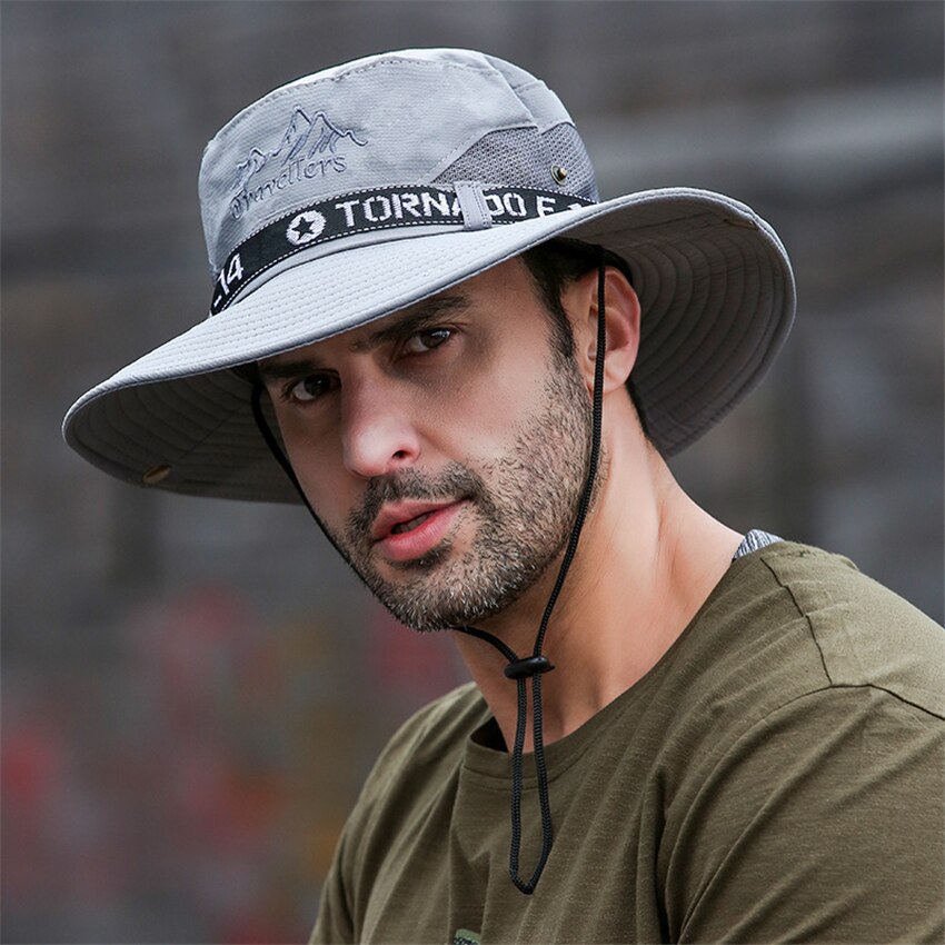 UPF 50+ Summer Hats Men Sun Protector UV-proof Breathable Bucket Hat Large Wide Brim Hiking Outdoor Fishing Beach Cap Cowboy New
