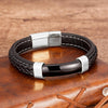Natural Stone Men Bracelet Black Genuine Leather Rope Chain Stainless Steel Magnet Clasp Natural Stone Bracelets Male Jewelry