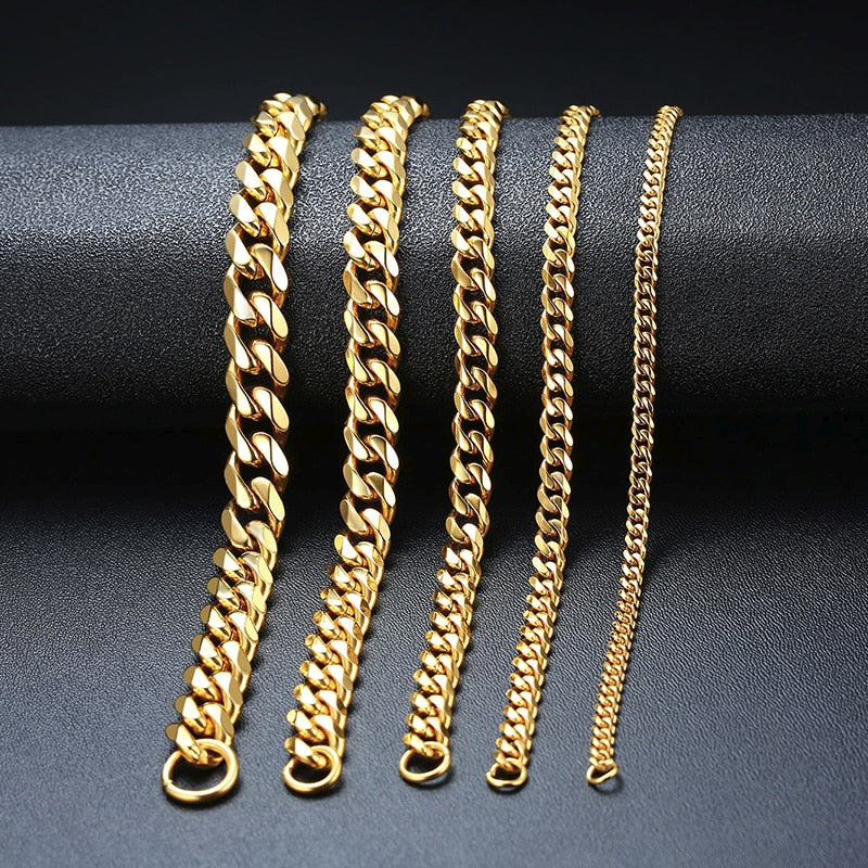 MENS BRACELET MIAMI CUBAN LINK CHAIN BRACELET IN STAINLESS STEEL BRAZALETS FOR MEN HUSBAND BOYFRIEND GIFT 3 TO 11MM
