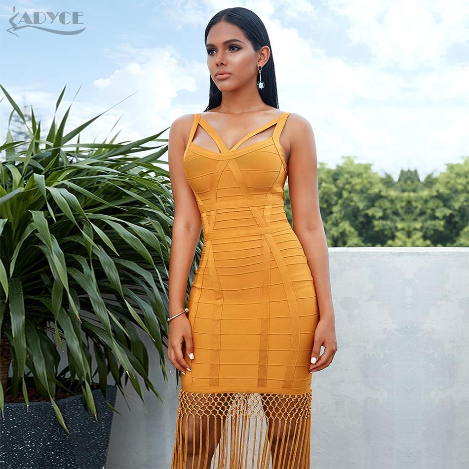 Adyce 2020 New Summer Women Fringe Bandage Dress Vestidos Sexy Sleeveless Tassel Bodycon Club Midi Celebrity Evening Party Dress - Surprise store