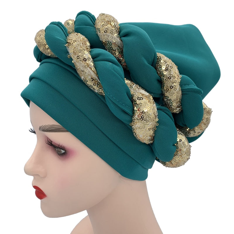 Latest Diamonds Turban Cap for Women Ready Female Head Wraps African Auto Geles Aso Oke Headtie Muslim Headscarf Turbans Hat