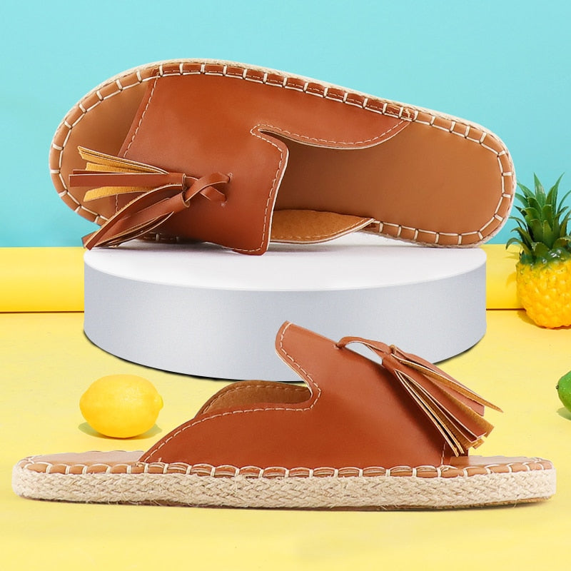 2022 Summer Women Flats Sandals Slides Tassel Casual Hemp Rope Slides Espadrille Flip Flops Resorts Beach Shoes Women Sandals