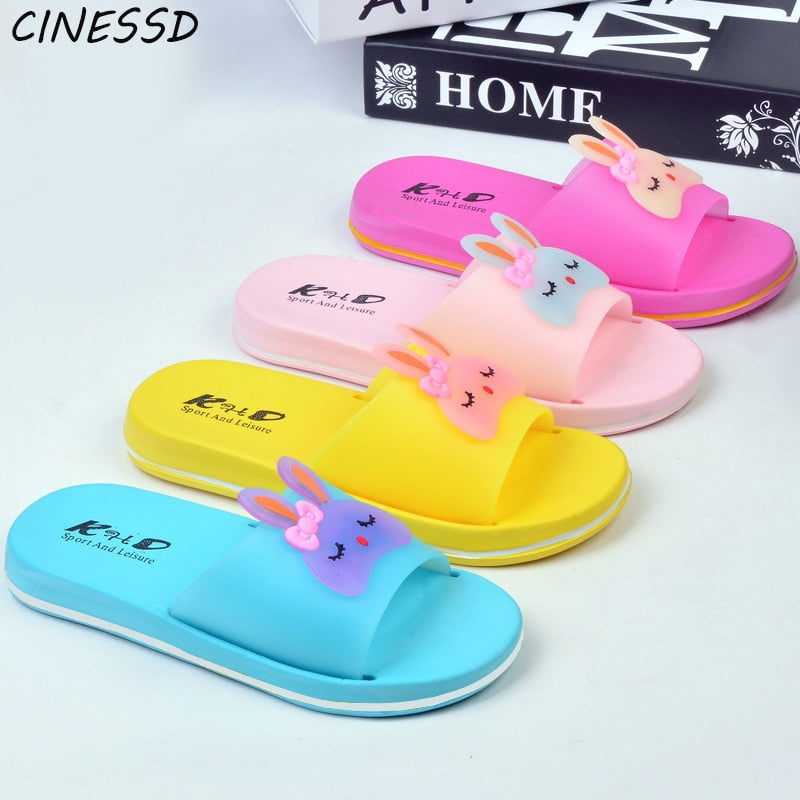 Cartoon Rabbit Girls Slippers Casual Boys Summer Beach Sandals Kids Shoes Outdoor PVC Cartoon Home Bathroom Children Flip Flops