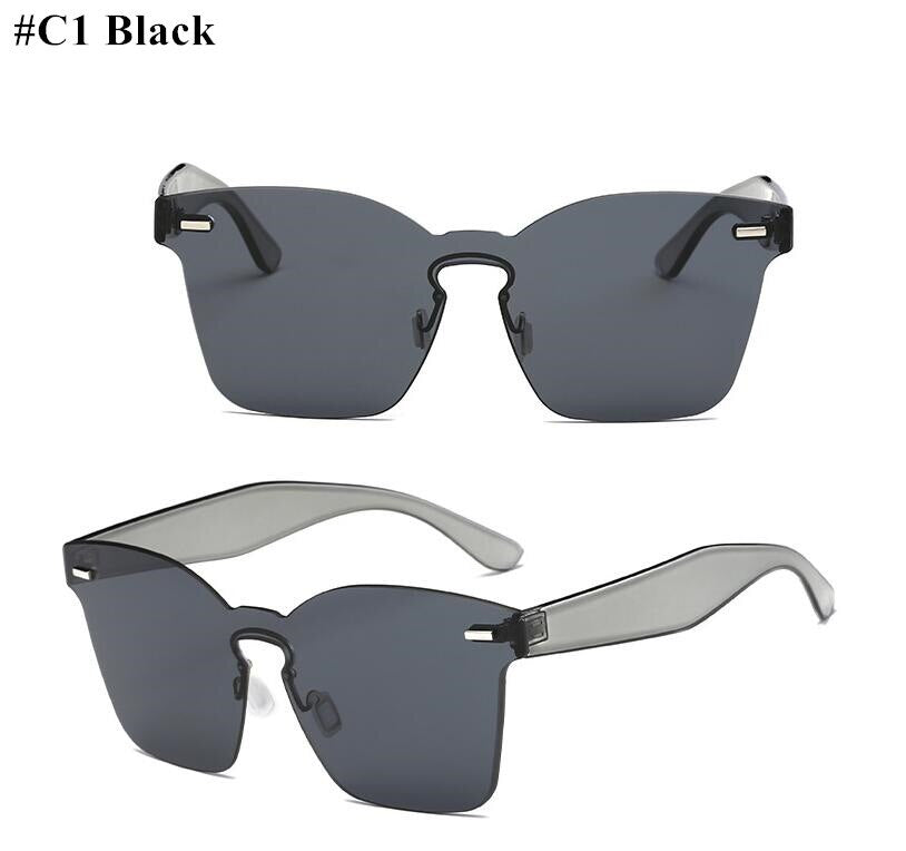 Candy Color Cat Eye Sunglasses Women Clear Lens Big Frame Shades Acetate Eyewear Ladies One Piece Rivet Sexy Sun Glasses Female