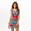 2019 Hot Traditional Print Dashiki African Dresses Elegant Women Retro Red Sexy Short Summer Dress Robe Africaine Bazin Riche