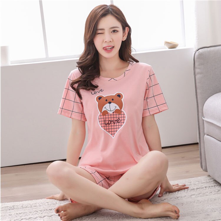Homewear Pajamas Comfortable Girl Summer Female Cute Pijamas Women Sleepwear Lovely Home Suits Pyjama Short Sleeve Pajamas Set
