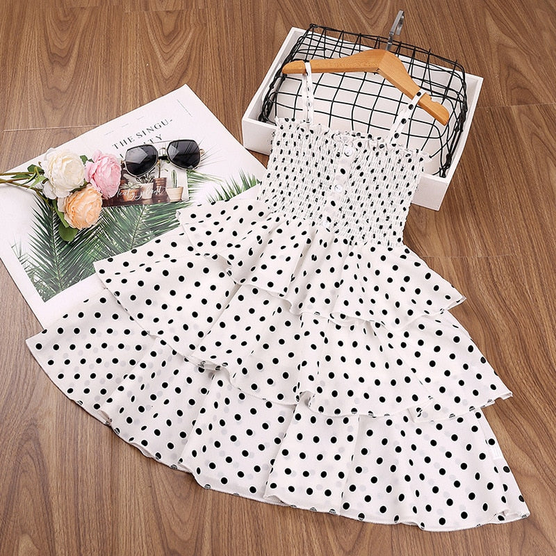 Girls Dresses 2021 Summer Polka Dots Princess Dress Elegant Female Kids Cake Dress Teens Girls 3-10 Years Children Clothes Party