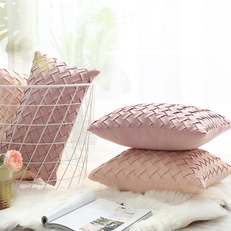 Solid Pink Grey Cushion Cover Soft Faux Suede Home Decorative Pillow Cover Woven Pattern 45x45cm/30x50cm
