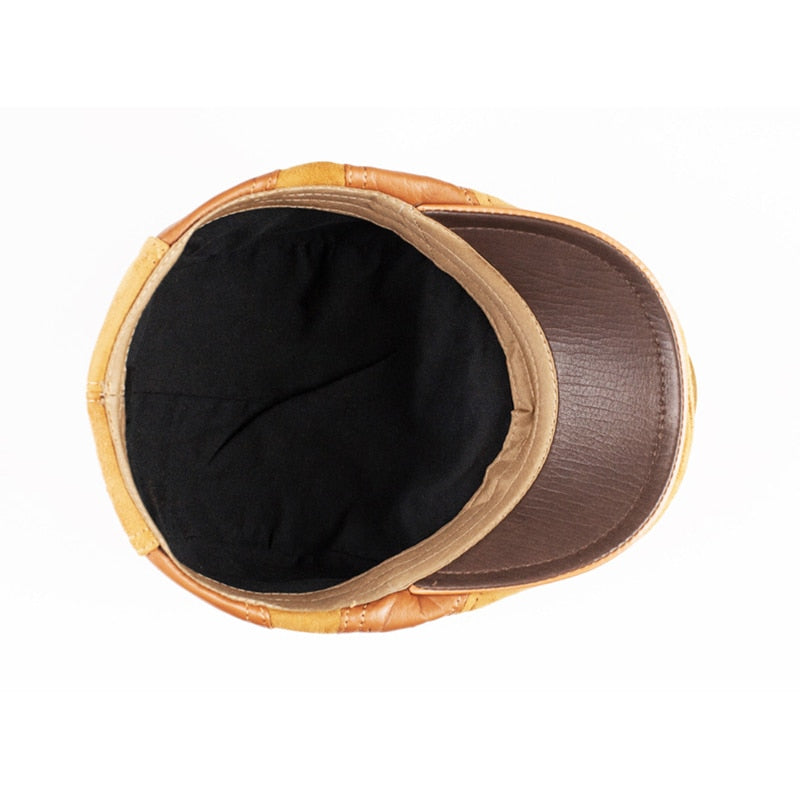 New Fashion Autumn Winter Berets Caps For Men Casual Real Leather Peaked Caps Retro Berets Hats Dad Hat Sheepskin Casquette Cap