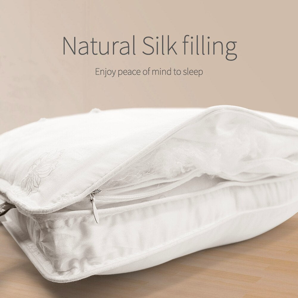 Pillow Chinese Natural 100% Silk Pillow 1.5kg/1.8kg/2.0kg Mulberry Memory White Pillow Health Sleeping Cotton Pillowcase Bedding
