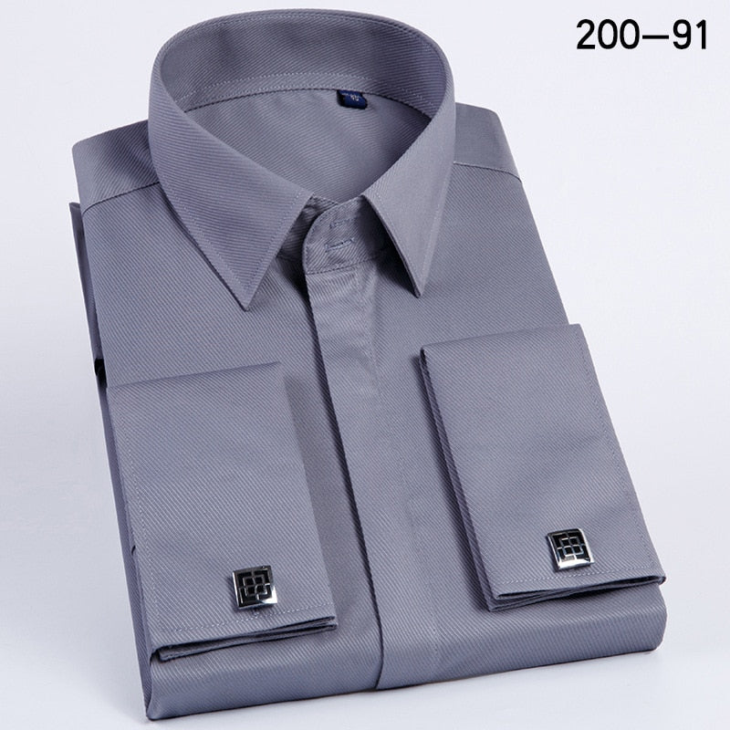 Quality Pink Men French Cufflinks Shirt Men's Shirt Long Sleeve Casual Male Brand Shirts Slim Fit French Cuff Dress Shirts
