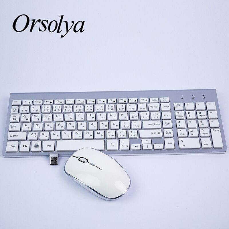 2.4G Wireless Keyboard and Mouse Combo Orsolya Compact full-size keyboard and 2400dpi optical mouse Low noise,English,Spanish,German,Japanese,French,silver&white - Surprise store