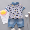 Baby Boy Clothing Sets Summer Toddler Boys Short Sleeve Crown Pattern Shirt Tops+ Denim Pants Kids Clothes Set Newborn Outfits