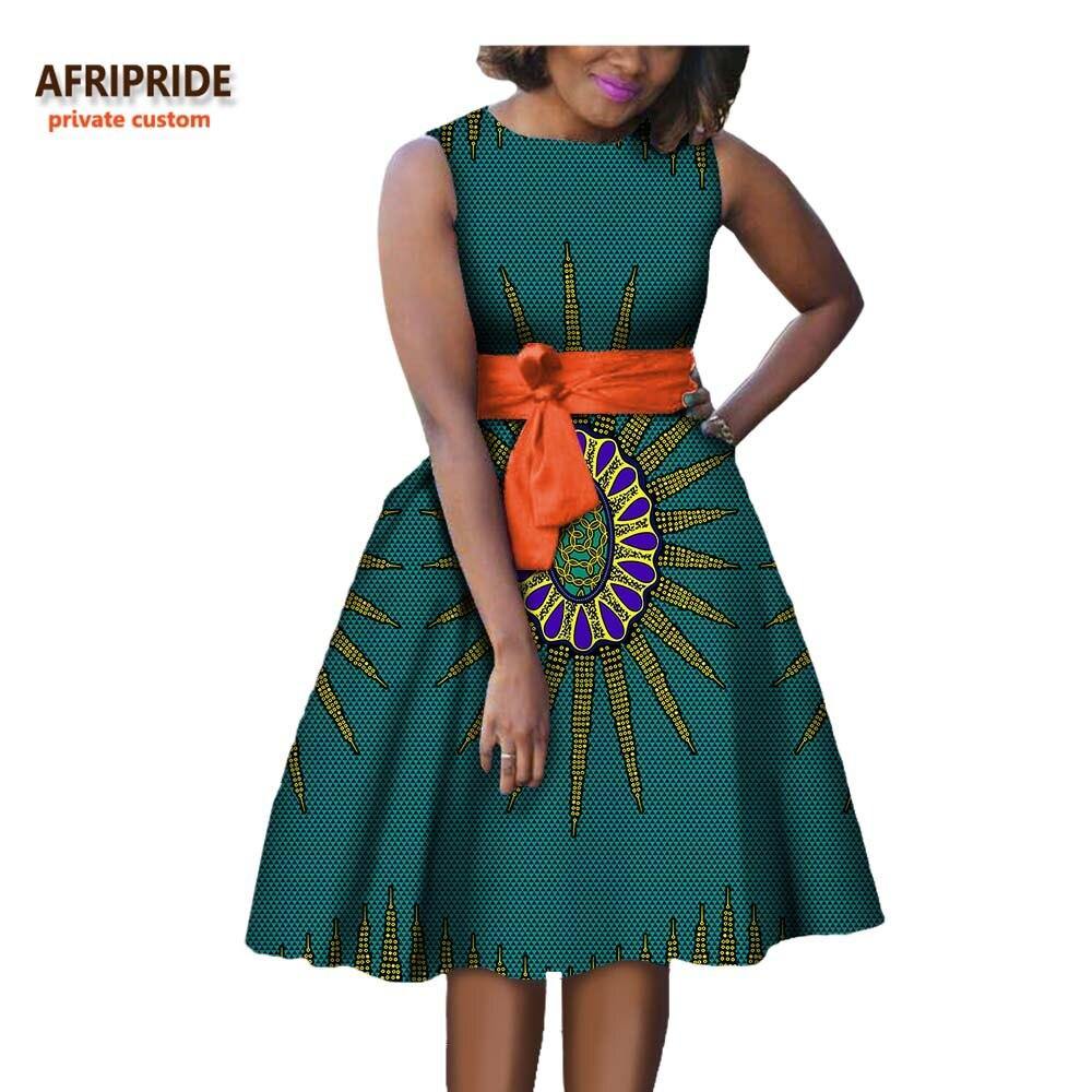 autumn women african dress AFRIPRIDE private custom sleeveless knee-length A-Line pleated casual dress pure cotton A722584 - Surprise store