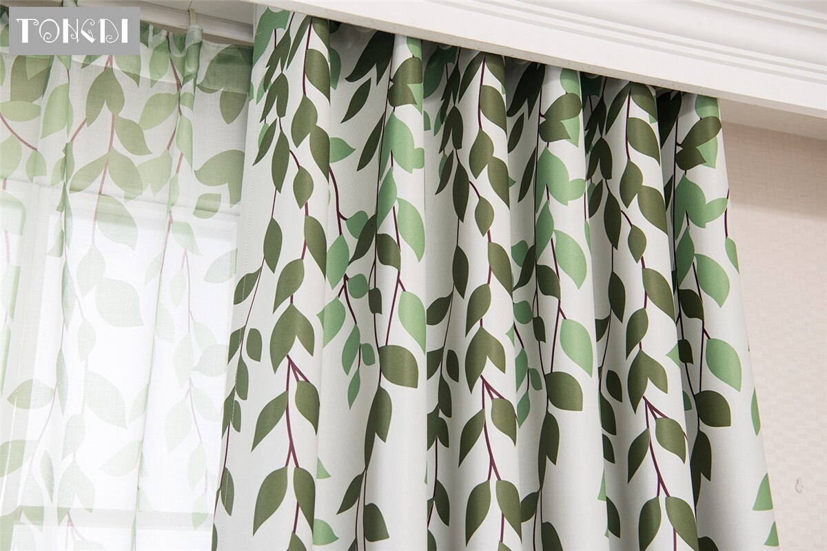 TONGDI Blackout Curtains Elegant Willow Leaves Printing High-grade Decoration For Window Spring Home Parlou Bedroom LivingRoom
