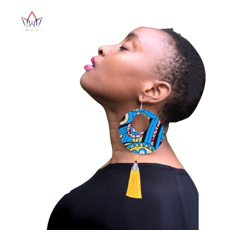 2020 African Cloth Fabric Earrings Handmade Earrings With Tassels For Women African Print Ankara Big Oversized Earrings SP032