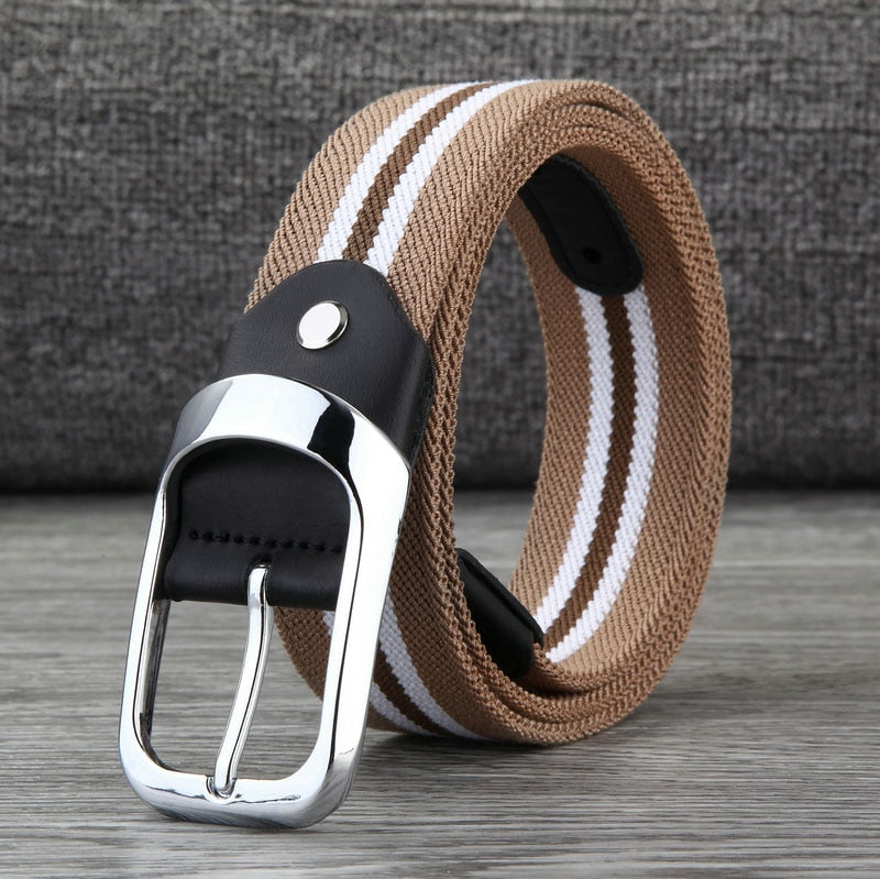 MEDYLA Canvas Belt Men's Pin Buckle Woven Elastic Belt Youth Pants With Personality Belt Black Buckle Breathable Belt MD823