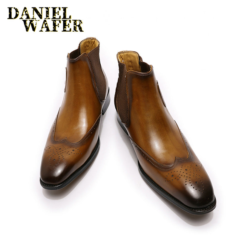 Winter Boots Men Ankle Boots Double Monk Strap High Grade Black Brown Office Wedding Casual Men's Dress Leather Shoes Men