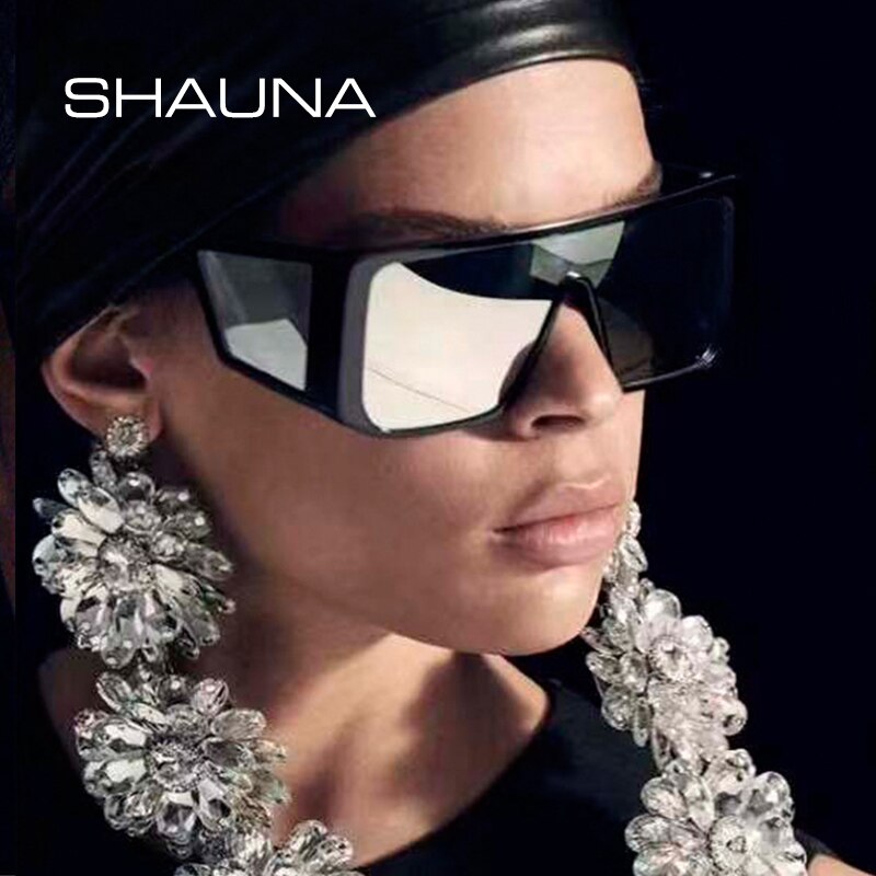 SHAUNA Square Punk Sunglasses Men Double Lens Windproof One Pieces Lens Eyewear Women Flat Top Cool Retro Goggle Sun Glasses Men